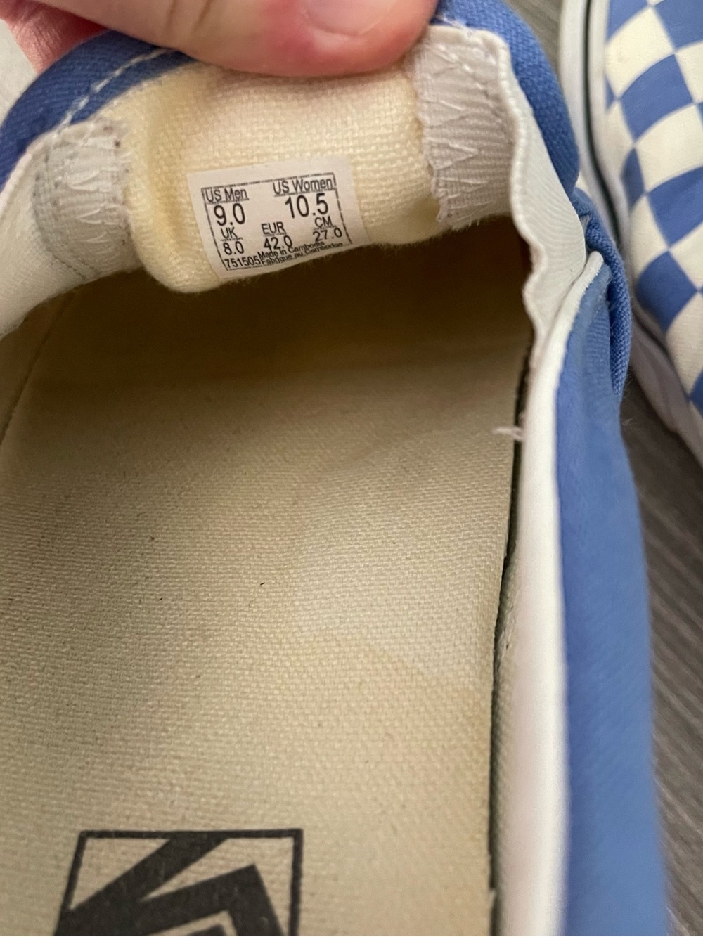 Vans Blue Checkerboard Vans Slip On Shoes Men 9 Women’s 10.5 - Picture 4 of 5